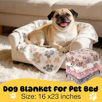 4 Pack Premium Soft Pet Blankets Washable, 23" x 16" Flannel Blankets for Dog Puppy Cat, Brown/Pink/White/Coffee