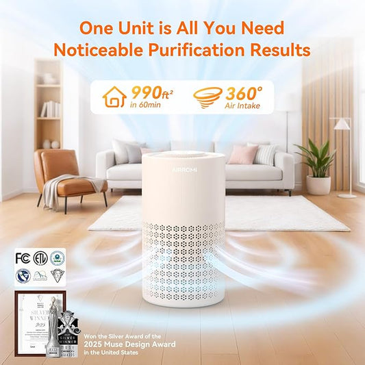 AIRROMI Air Purifier for Bedroom with A2001 Creamy Beige