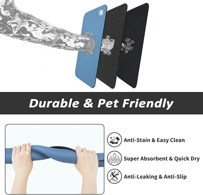 Dog Food Mat - Absorbent Cat Mat for Food and Water, No Stains Pet Feeding Bowl Mat, Easy to Clean Pet Placemats, Quick Dry Dog Water Dispenser Mat for Messy Drinkers | Paw Blue 12"x 19"