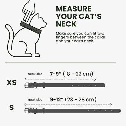 BRONZEDOG Leather Cat Collar with Removable Bells Non Breakaway Kitten QR Tag for Girl Boy (7" - 9" for Cats, Black & Silver)