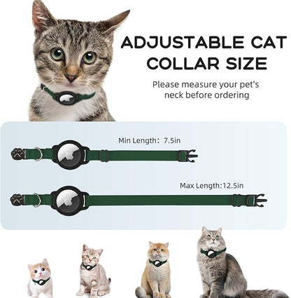 AirTag Cat Collars, Stretchy Collar with Apple AirTag Holder and Bell, Breakaway Ultra Design Elastic GPS Tracking Collars for Cats and Puppies, (7.5-12.5 Inch), Forest Green