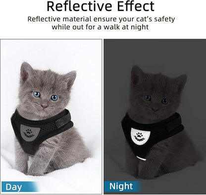 Cat & Dog Vest Harness - All Weather Mesh, Reflective Strap, Step-in Adjustable for Small Cats & Dogs (Black, XS)