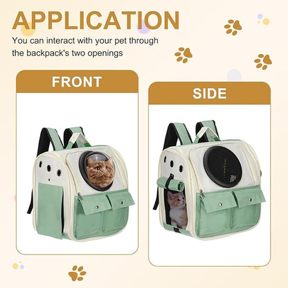Pet Backpack Carrier, Portable and Ventilated, Oxford Cloth, Dogs Cats and Small Animals Travel Bag 12.99", (Green, 1 Pcs), Intended for Hiking/Camping/Traveling