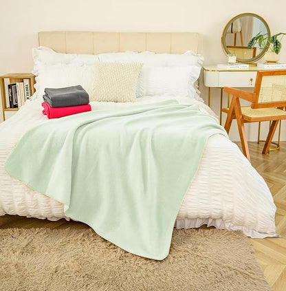Fleece Throw Blankets Bulk Fleece Blankets Solid Wholesale Lightweight Warm Soft for Pet Bed Sofa Couch Office Wedding Gifts Travel Seasons Sage Green 50x60 Inches Pack of 6