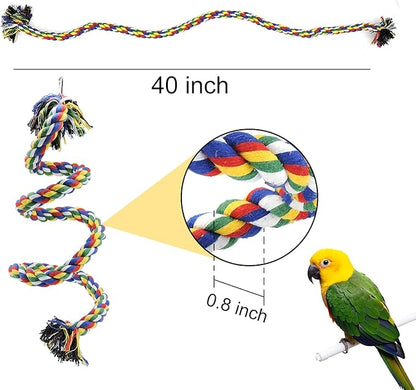 WishLotus Bird Perches, Parrot Colorful Climbing Rope Swing Toys Parrot Stand with Bell and Hanging Clip for Parrots, Budgies, Macaws, Parakeets, and Other Small Birds. (100cm)