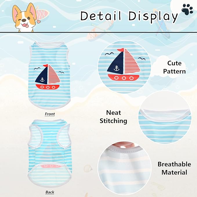 4Pcs Dog & Cat Shirts - Polka Dot & Stripe Sleeveless T-Shirts, Soft Breathable Pet Vests for Small to XL Dogs & Cats