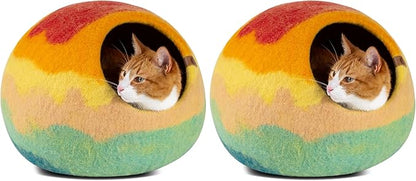 MEOWFIA Cat Cave – Premium Felt Cat Bed for Indoor Cats, Handmade 100% Merino Wool, Cat (Medium, Tucson Sunset) (Pack of 2)