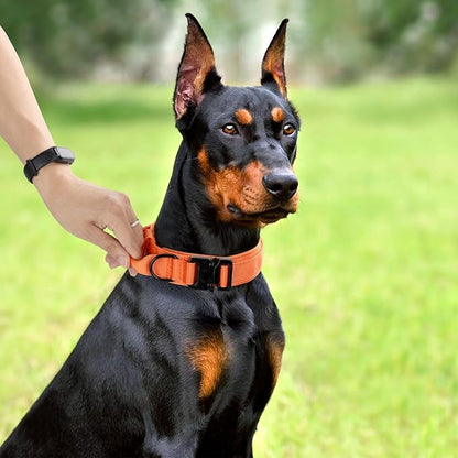 Tactical Dog Collar, Adjustable Military Training Nylon Dog Collar with Control Handle and Heavy Quick-Release Metal Buckle for Small Medium Large Dogs, Orange L