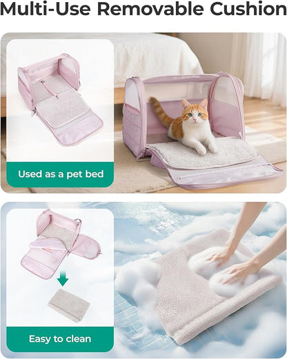 BAGSMART Cat Carrier: Soft-Sided Pet Carrier for Small Medium Cats Dogs Puppy Quilted Collapsible Puffy Travel Bag Up to 20 Lbs Pink