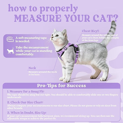 rabbitgoo Cat Harness and Leash for Walking, Escape Proof Soft Adjustable Vest Harnesses for Cats, Easy Control Breathable Reflective Strips Jacket, Light Purple, XXS
