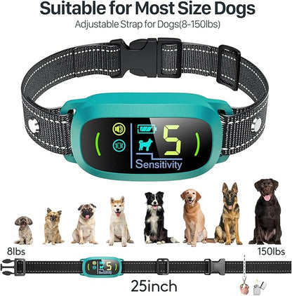 Dog Bark Collar for Large Medium Small Dogs, Rechargeable Smart Bark Collar, Anti Barking Training Collar with 5 Adjustable Sensitivity Beep Vibration (Teal)