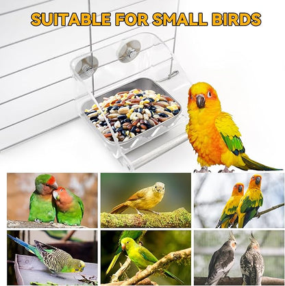 Bird Feeder for Cage,Parakeet Cage Feeder No Mess Bird Dish with Anti-Slip Stand Stainless Steel Parrot Bowl for Small Budgies Finches Canaries Cockatiels Lovebirds