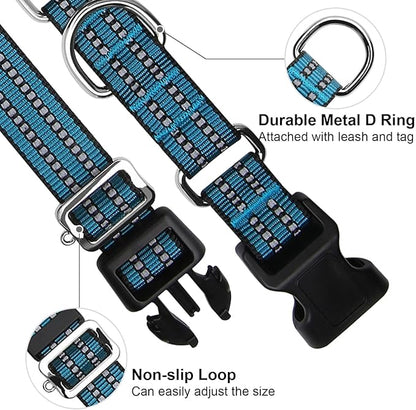 Martingale Dog Collar, Adjustable Nylon Reflective Collar with Quick Release Buckle (Gentian Blue, Small)