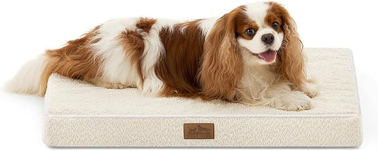 Dog Crate Bed for Small Size Dogs, Rectangular Orthopedic Cat Beds, Foam Anti-Slip Bottom Pet Mat with Washable Removable Cover, Suitable for Pet Up to 30 lbs, 24x16x3 inch, Beige