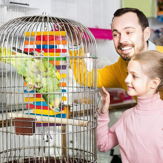 MEWTOGO 2Pcs Bird Toys - Parrot Toys with Multicolored Natural Wooden Blocks, Bird Chewing Sticks Toys for Conures Parakeets Cockatiels Lovebirds African Grey Macaws Amazon Parrots Gift