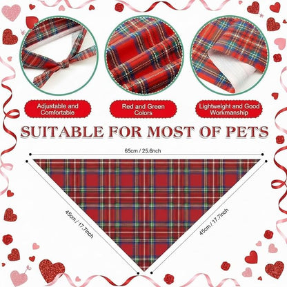 Weewooday 50 Pcs Valentine's & St. Patrick's Day Dog Bandanas Bulk Red & Green Plaid Bandanas for Dogs Soft Triangle Bibs Adjustable Scarf for Small Medium Large Pets(25.6 x 17.7 x 17.7 Inch)