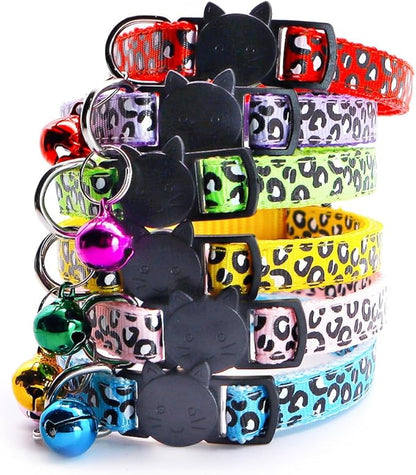 Reflective 2 Pack Breakaway Cat Collars with Bell Leopard Pattern Cute Kitty Adjustable 7.5-12.5 Inch Safe Kitten Collars Charms (Red)