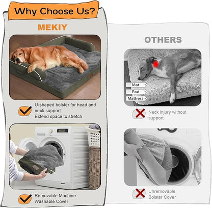 Large Dog Bed Orthopedic Washable: Orthopedic Dark Green Dog beds for XXXLarge Size Dogs, Waterproof Washable Cover with Egg Foam Removable Bolster, pet beds for Large Dogs