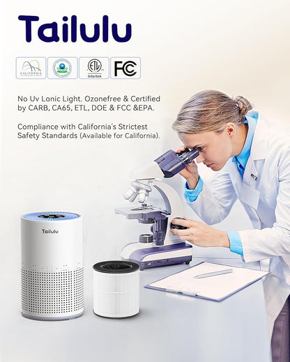 Air Purifiers for Bedroom Home Pets 1200 Ft², Tailulu H13 True HEPA Air Filter Portable Air Purifier with 12dB Sleep Mode, Speed Control, Timer, Quiet Air Cleaner For Odor Dust Smoke Pollen AP050