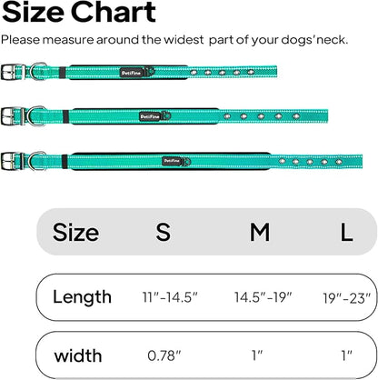 PetiFine Dog Collars for Small Dogs, Neoprene Padded Dog Collar, Reflective Heavy Duty Pet Collars with Durable Metal Belt Buckle for Walking, Teal, S