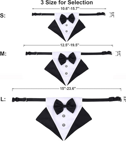 ADOGGYGO Formal Dog Tuxedo Wedding Pet Bandana Collar with Bow Tie, Adjustable Pet Bowtie Collar Bandana for Large Dog (Large)