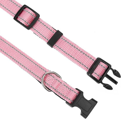 Reflective Dog Collar, Adjustable Soft Neoprene Padded Nylon Pet Collars with Buckle for Extra Large Dogs, Light Pink,XL