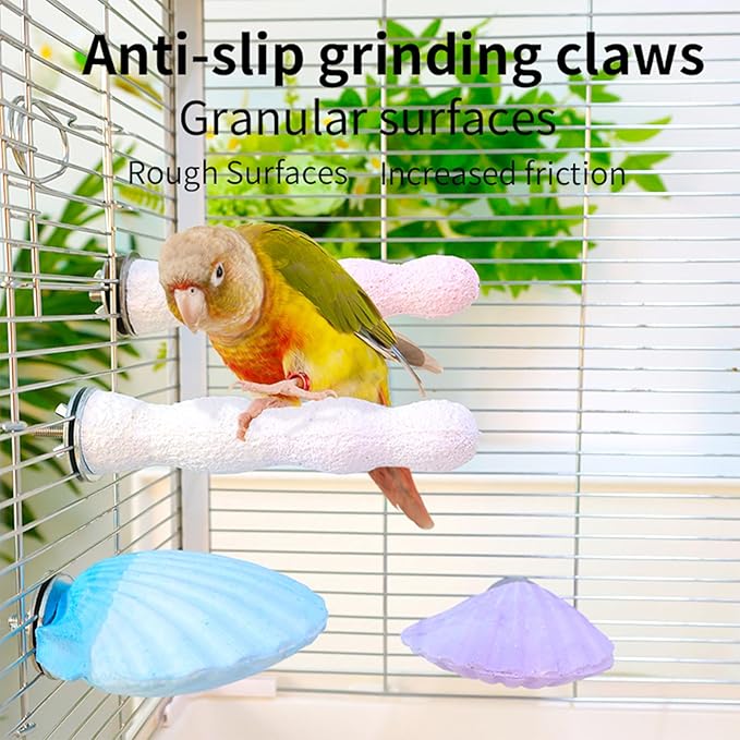 Bird Perches for Cage, Abrasive Surface High Calcium Mineral Parrot Perch Stand - Bird Nail File for Claw & Beak Health, Colorful Ceramic Bird Cage Accessories (Pink, Coral)