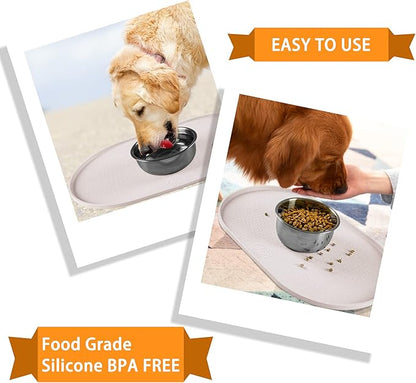 100% Waterproof 0.5" Raised Edge BPA Free Silicone Dog Food Mat, Pet Cat Feeding Mats Contain Spills Protects Floors, Placemats for Cats and Dogs Water Bowl Dishwasher. (Large/XL, White Sand)