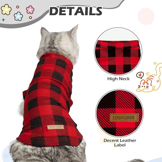 EXPAWLORER Soft Cat Sweater - Checked Sweaters for Cats Only Warm Kitten Clothes, Fall and Winter Pet Coat Pullover Design, Fleece Sweatshirt Clothing Also for Puppy Small Dogs, Small