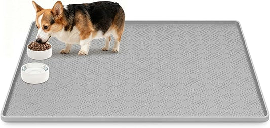 Lanstics Dog Food Mat, 42" x29" Large Silicone Mat Dog Feeding Mat with Raised Edge Non-Slip Pet Feeding Mat for Food and Water Bowl, Easy to Clean, Floor Protection (Light Gray)