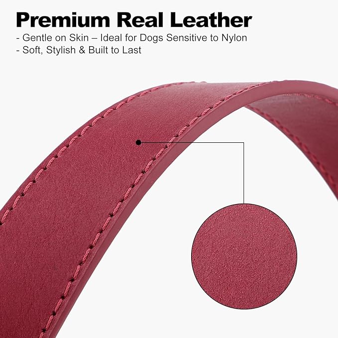 Plutus Pet Genuine Leather Dog Collar – Adjustable Pet Collar with Quick Release Metal Buckle, Soft Real Leather for Small Medium Large Dogs, Heavy Duty & Skin-Friendly (Burgundy, M)