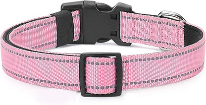 Reflective Dog Collar Padded with Soft Neoprene Breathable Quick Release Basic Dog Collars for Medium Dogs Pink Girl
