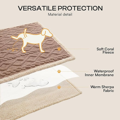 Luciphia Waterproof Pet Blanket, Liquid Pee Proof Dog Blankets for Sofa Bed Couch, Reversible Sherpa Fleece Furniture Protector Cover for Small Medium Large Dogs Cats,Khaki Medium（57" x 40"）
