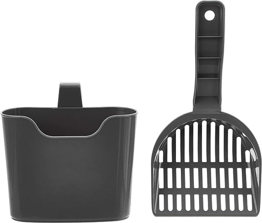 Amazon Basics Durable Cat Litter Scoop with Holder, Hangs on Litter Box, Efficient Scooper