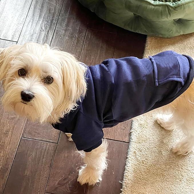 Jecikelon Winter Dog Hoodie Sweatshirts with Pockets Warm Dog Clothes for Small Dogs Chihuahua Coat Clothing Puppy Cat Custume (Navy, XX-Small)