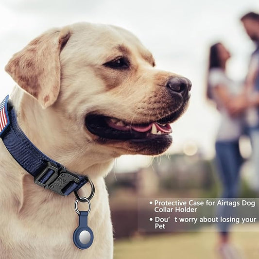 DAGANXI Tactical Dog Collar, Adjustable Military Training Nylon Dog Collar with Control Handle and Heavy Metal Buckle for Medium and Large Dogs, with Patches and Airtags Case (Midnight Blue, XXL)
