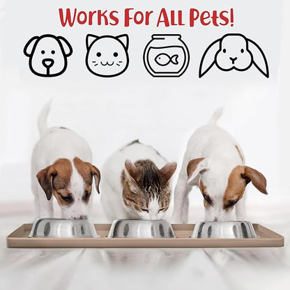 DogBuddy Dog Food Mat – Waterproof Dog Bowl Mat for Food and Water, Silicone Pet Feeding Mats for Floors, Non-Slip Placemat with High Edges for Dogs Bowls, Puppy Essentials (M: 21” x 14”, Taupe)