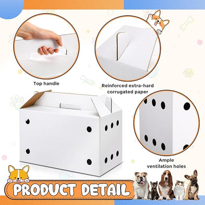 6 Pack Cardboard Pet Carrier 17.5 x 8.66 x 12.2 Inches Small Animal White Puppy Cat Pet Transport Carrier Cardboard Box for Chicken Hamsters Gerbils Birds Travel Box