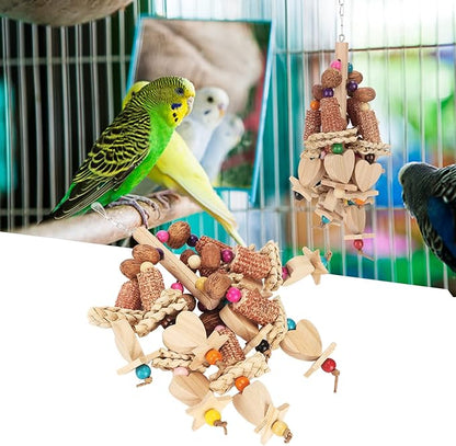 Wooden Bird Chew Toy, Edible Nuts, Non, Vibrant Design, Reduces Boredom, for Parrots and Small Birds