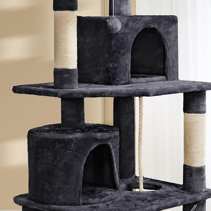 Topeakmart 62.2 inches Cat Tree, Cat Tower w/Double Condos, Scratching Posts & Hammock, Cat Activity Tree Kitten Play House, Black