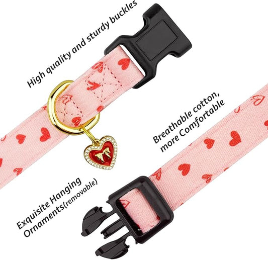 Cotton Handmade Dog Collar Cute and Distinctive Patterns Pink Strawberries with Pendant for Girl Boy Dogs Collars L