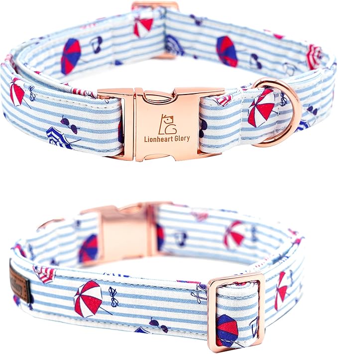 Lionheart glory Dog Collar, Dog Collar with Bow, Summer Stripe Boy Dog Bowtie Collar Cute Pet Collar Gift for Large Dog