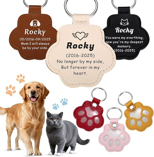 Custom Leather Pet Fur Keychain – Personalized Memorial Keepsake Keyring for Friend, Dog Cat Hair Sympathy Gifts﻿