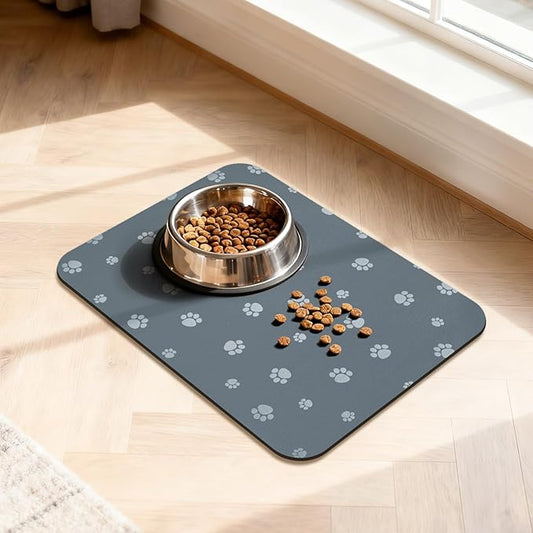 Dog Food Mat, Diatom Ooze Cat Water Mats Non Slip for Floors Waterproof and Water Absorption, Easy to Clean-Dog Paw(12" H*15.5" L)