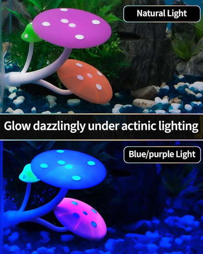 Uniclife Betta Mushroom Hammock Soft Aquarium Rest Bed Fish Breeding Playing Pad with Suction Cup Silicone Ornament Decoration Colorful Lifelike Decor for Fish Tank Landscape, 2 Pack