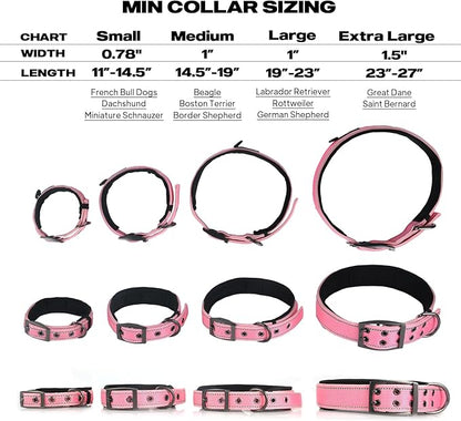 PetiFine Dog Collar for Large Dogs, Neoprene Padded and Adjustable, Reflective Wide Heavy Duty Pet Collars with Durable Metal Belt Buckle for Walking, Pink, L