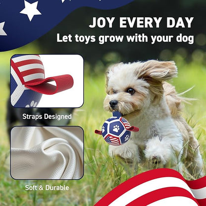 QDAN Puppy Balls, Dog Toys, Dog Balls with Straps for Small Breed, Soccer Ball for Dogs, Puppy Toys, Dog Birthday Gift (Flag, 3.5 inch)