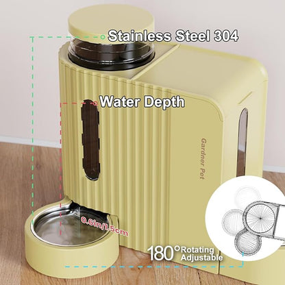 Gardner Pet Gravity Automatic 2-in-1 Pet Feeder, 0.8 Gallons*2 Cat Feeder and Water Dispenser Set, 100% BPA-Free and Stainless Steel Water Bowl for Dogs, Cats, Rabbits, Puppies (Yellow)