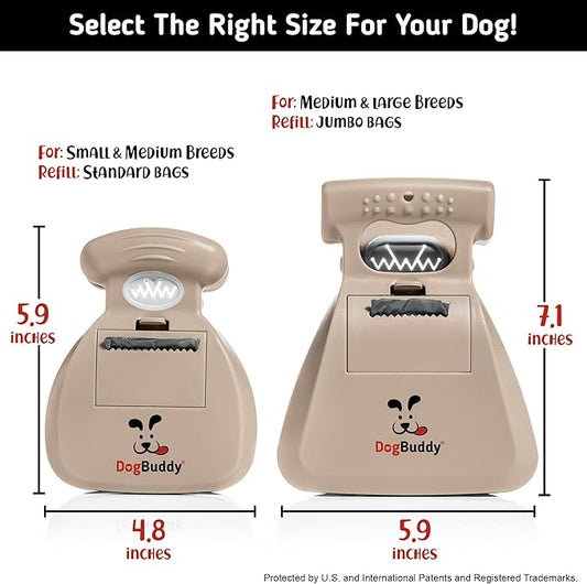 DogBuddy Pooper Scooper, Portable Dog Pooper Scooper, Poop Scooper for Small and Large Dogs, Pooper Scooper with Bag Attachment, Leash Clip and Dog Waste Bags Included (Large, Taupe)