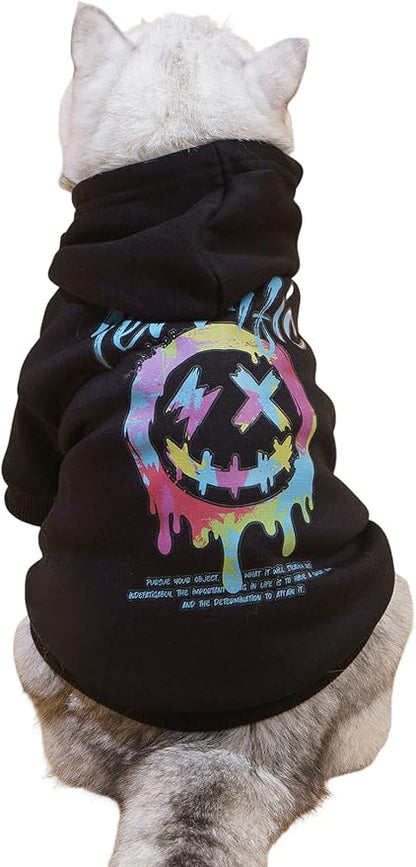 QWINEE Dog Hoodie Shirt Sweatshirt - Stylish Clothes for Cat Kitten Puppy Small Medium Large Dogs - Black X-Large